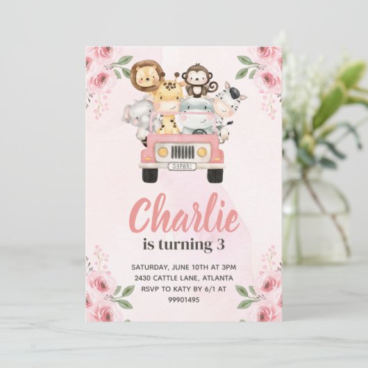 Jungle Safari Birthday Invitation 招待状 (スタンド正面)