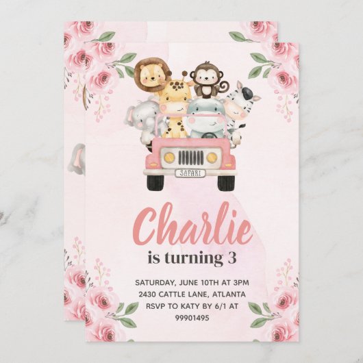 Jungle Safari Birthday Invitation 招待状 (正面/裏面)