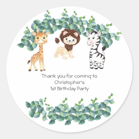 Jungle Safari Boys 1st Birthday ラウンドシール (正面)