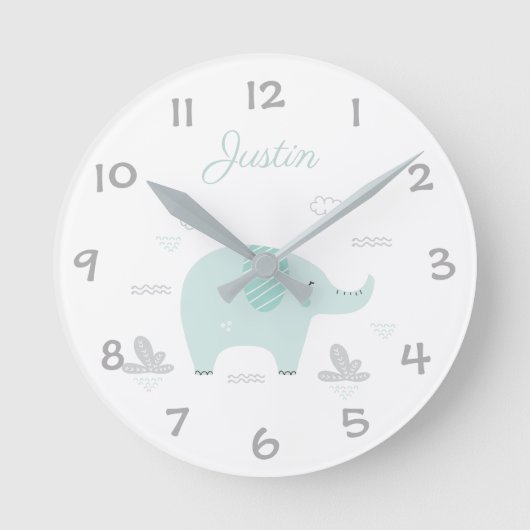 Jungle Safari Elephant Kids/Nursery Wall Clock ラウンド壁時計 (正面)