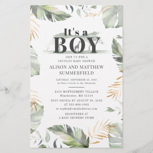 Jungle Safari Giraffe Botanical Baby Shower 便箋 (正面)