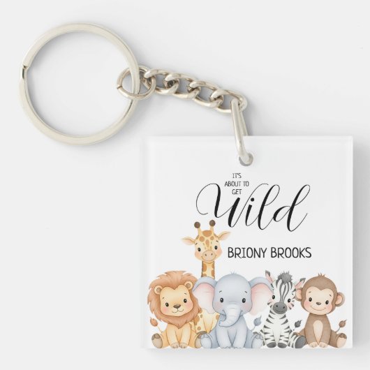 Jungle Safari "It's About To Get Wild" Baby Shower キーホルダー (正面)