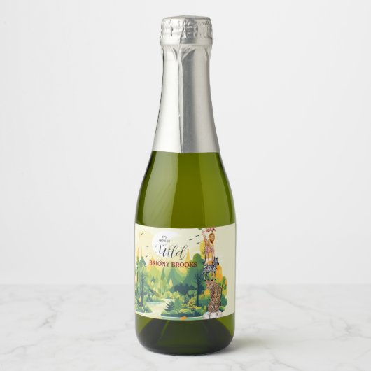 Jungle Safari "It's About To Get Wild" Baby Shower スパークリングワインラベル (正面)