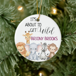 Jungle Safari "It's About To Get Wild" Baby Shower セラミックオーナメント