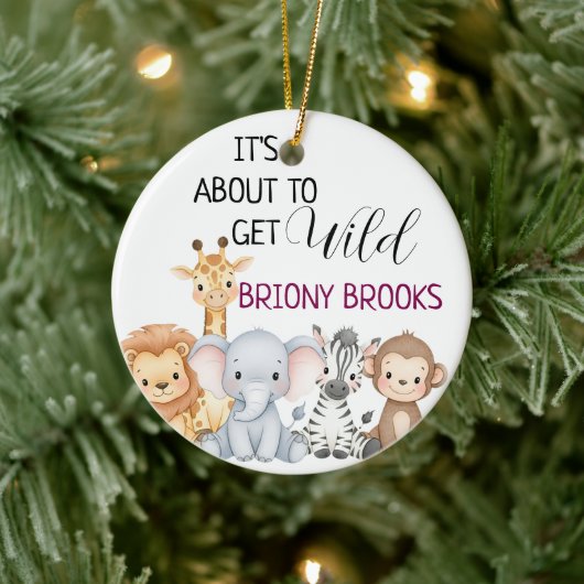 Jungle Safari "It's About To Get Wild" Baby Shower セラミックオーナメント (ツリー)