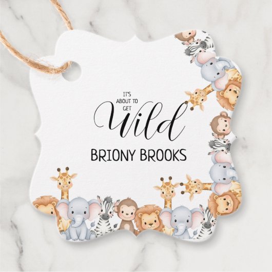 Jungle Safari "It's About To Get Wild" Baby Shower フェイバータグ (正面)