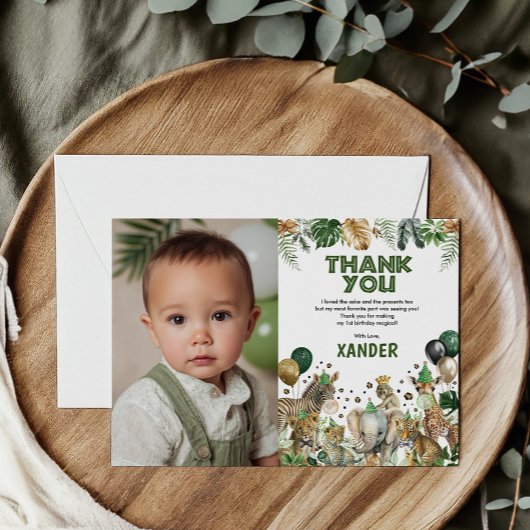 Jungle Safari Party Animals Boy Birthday Photo サンキューカード