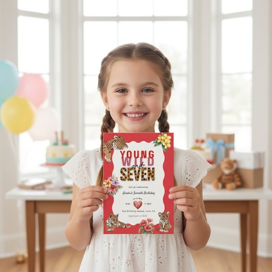 Jungle Safari Tiger Cub Seventh Birthday  招待状