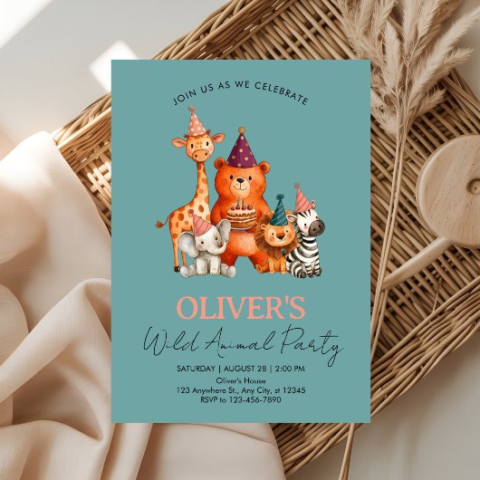 Jungle Safari Wild Animals Birthday 招待状