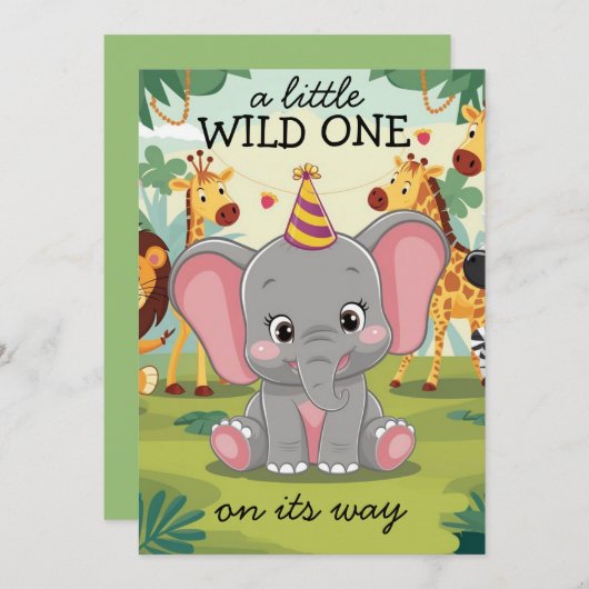 Jungle Safari Wild One boy 1st Birthday  招待状 (正面/裏面)