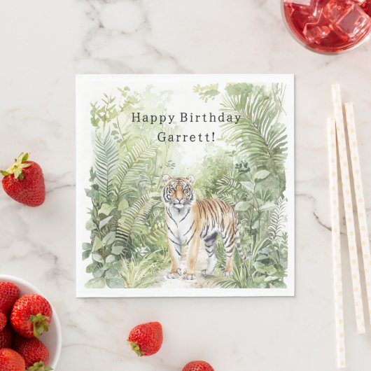 Jungle Tiger Birthday スタンダードランチョンナプキン (インサイチュ)