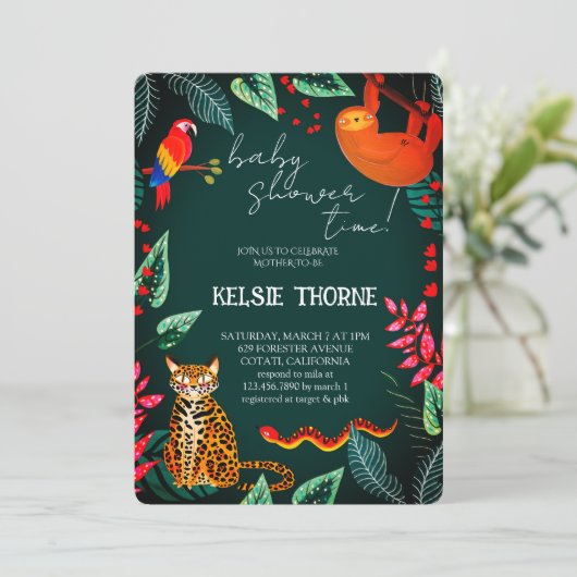 Jungle Wildlife Baby Shower 招待状 (スタンド正面)