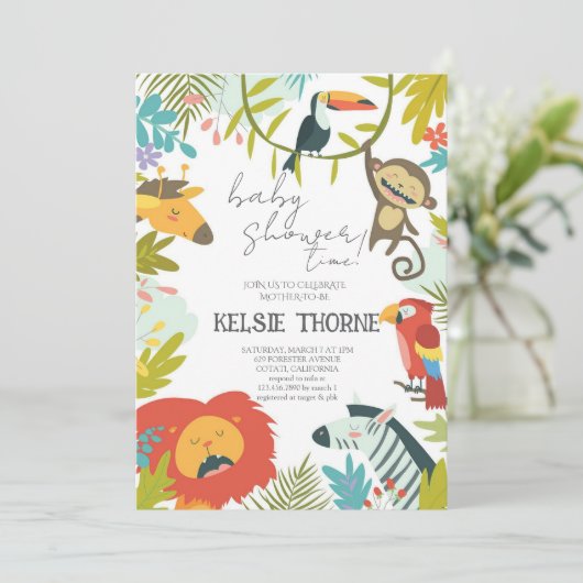 Jungle Wildlife Baby Shower 招待状 (スタンド正面)