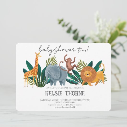 Jungle Wildlife Baby Shower 招待状 (スタンド正面)