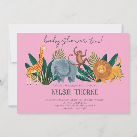 Jungle Wildlife Baby Shower 招待状 (正面)