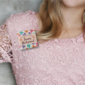 JUNIOR BRIDESMAIDおもしろいポップ・アートのデイジー結婚の名前タグ 缶バッジ