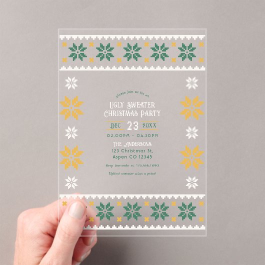 Juniper Glow Ugly Sweater Christmas Party アクリル招待状 (インサイチュ (ポータブル))