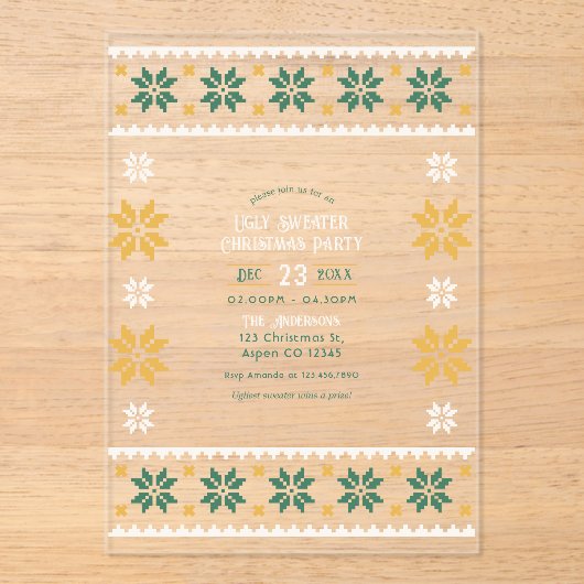Juniper Glow Ugly Sweater Christmas Party アクリル招待状 (正面)