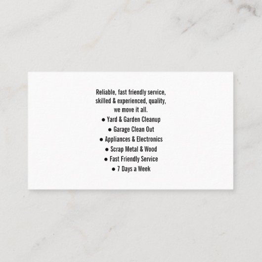 JUNK GARBAGE REMOVAL SERVICES HAULING 名刺 (裏面)