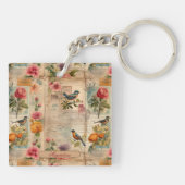 Junk Journal Seite mit Blumen + Vögel -  キーホルダー (裏面)