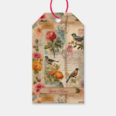 Junk Journal Seite mit Blumen + Vögel -  ギフトタグ (正面)