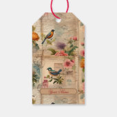 Junk Journal Seite mit Blumen + Vögel -  ギフトタグ (裏面)