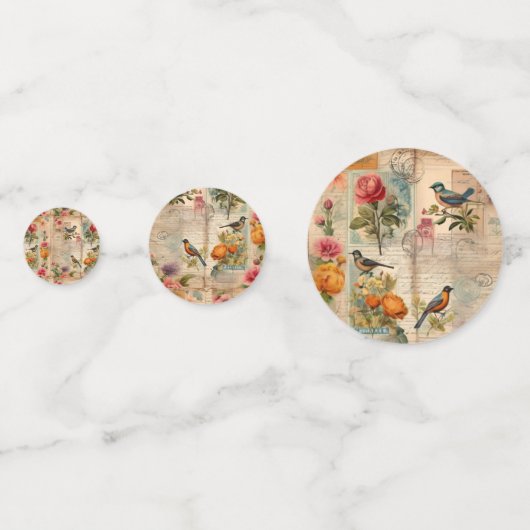 Junk Journal Seite mit Blumen + Vögel -  コンフェッティ (正面)