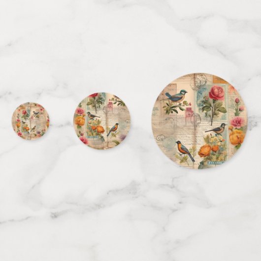 Junk Journal Seite mit Blumen + Vögel -  コンフェッティ (裏面)