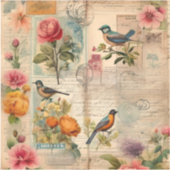 Junk Journal Seite mit Blumen + Vögel -  シール (正面)