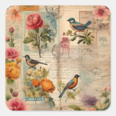 Junk Journal Seite mit Blumen + Vögel - スクエアシール (正面)