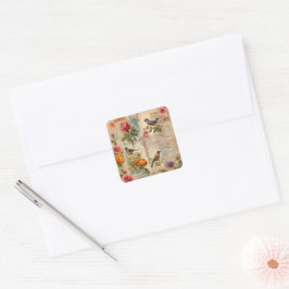 Junk Journal Seite mit Blumen + Vögel -  スクエアシール