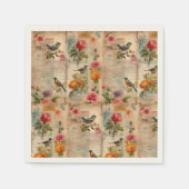Junk Journal Seite mit Blumen + Vögel -  スタンダードカクテルナプキン (正面)