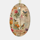 Junk Journal Seite mit Blumen + Vögel -  セラミックオーナメント (左)