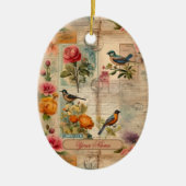 Junk Journal Seite mit Blumen + Vögel -  セラミックオーナメント (正面)