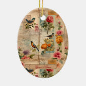 Junk Journal Seite mit Blumen + Vögel -  セラミックオーナメント (裏面)