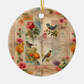 Junk Journal Seite mit Blumen + Vögel -  セラミックオーナメント (正面)