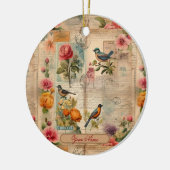 Junk Journal Seite mit Blumen + Vögel -  セラミックオーナメント (左)