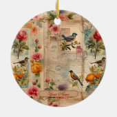 Junk Journal Seite mit Blumen + Vögel -  セラミックオーナメント (裏面)