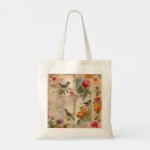 Junk Journal Seite mit Blumen + Vögel -  トートバッグ (裏面)