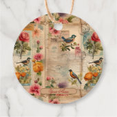 Junk Journal Seite mit Blumen + Vögel -  フェイバータグ (裏面)