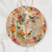 Junk Journal Seite mit Blumen + Vögel -  フェイバータグ (正面)