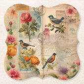 Junk Journal Seite mit Blumen + Vögel - ペーパーコースター (正面)