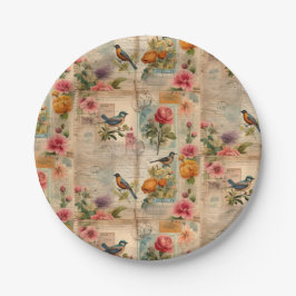 Junk Journal Seite mit Blumen + Vögel -  ペーパープレート