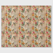 Junk Journal Seite mit Blumen + Vögel - ラッピングペーパー (フラット)