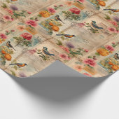 Junk Journal Seite mit Blumen + Vögel - ラッピングペーパー (角)