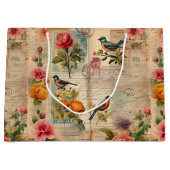 Junk Journal Seite mit Blumen + Vögel -  ラージペーパーバッグ (正面)
