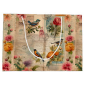 Junk Journal Seite mit Blumen + Vögel -  ラージペーパーバッグ (裏面)