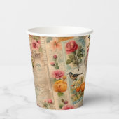 Junk Journal Seite mit Blumen + Vögel -  紙コップ (裏面)