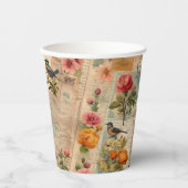 Junk Journal Seite mit Blumen + Vögel -  紙コップ (正面)