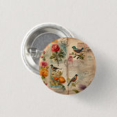 Junk Journal Seite mit Blumen + Vögel - 缶バッジ (正面&裏面)